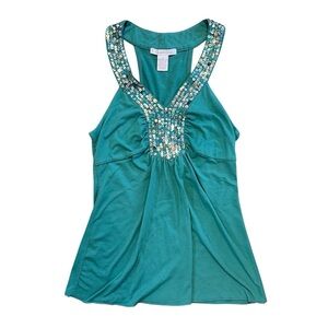 Charlotte Russe Y2K Embellished Teal Sleeveless Tank